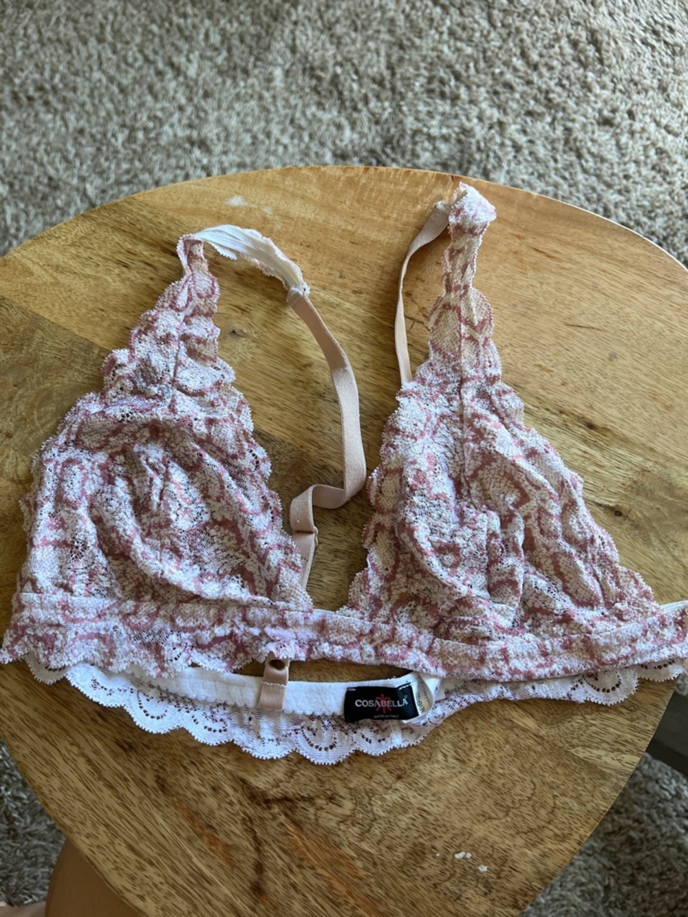 Cosabella Blush Pink Lace Bralette with White Scallop Trim